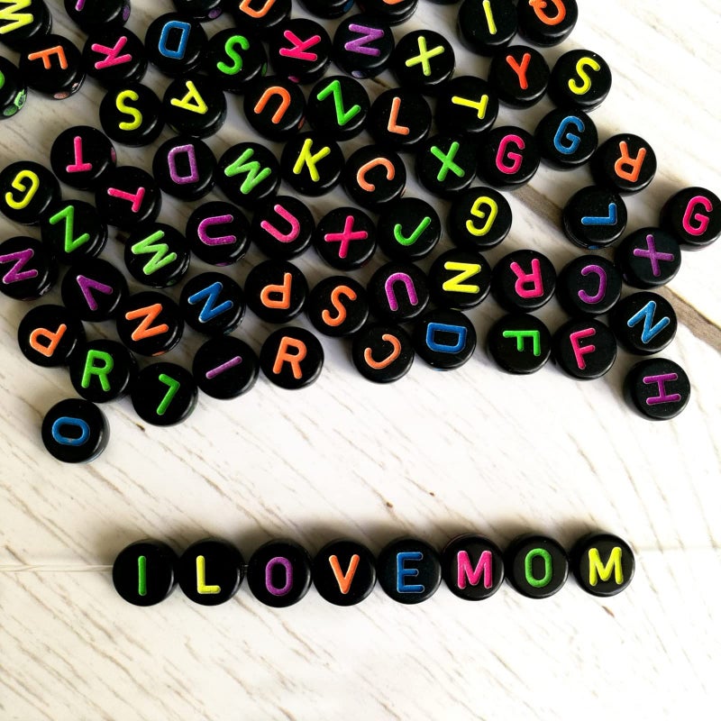 Looconi Amaney 1400 Pieces Round Alphabet Letter Beads A-Z 4x7mm Black Acrylic with Colorful Letter and Crystal Line for Jewelry Making - Image 5